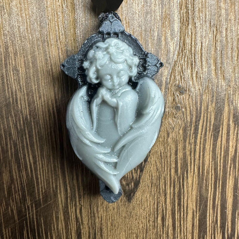 Tai Chi Stone Angel Pendant Necklace on Black Rope - Picture 8 of 15